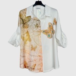 13 MADE IN ITALY PRINTED BUTTON DOWN TUNIC TOP